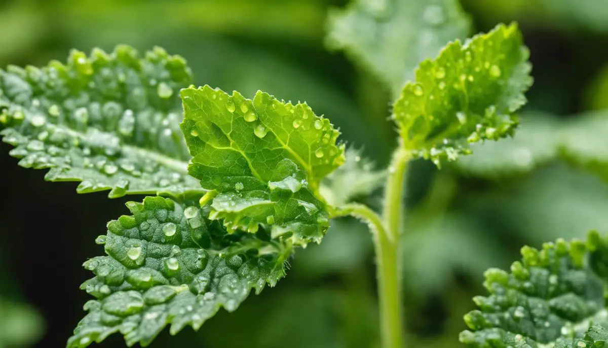 Image of aphids on kale leaves, visually impaired description: Aphids clinging to the leaves of kale plants.
