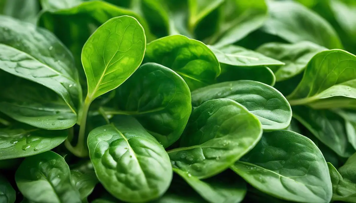 A close-up image of freshly harvested baby spinach leaves.