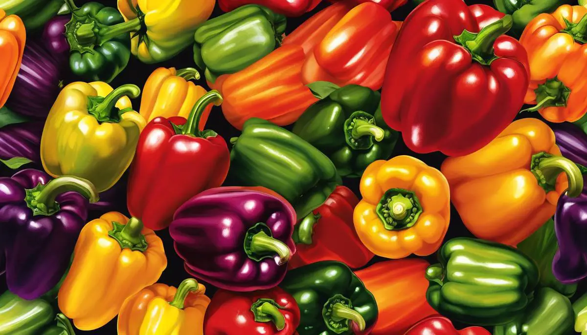 Illustration of vibrant bell peppers of various colors
