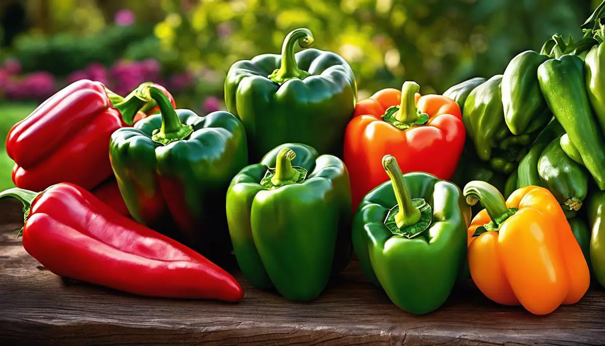 A vibrant image showcasing a bountiful bell pepper harvest in a garden setting