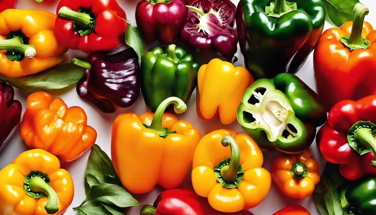 Colorful bell peppers on a white background