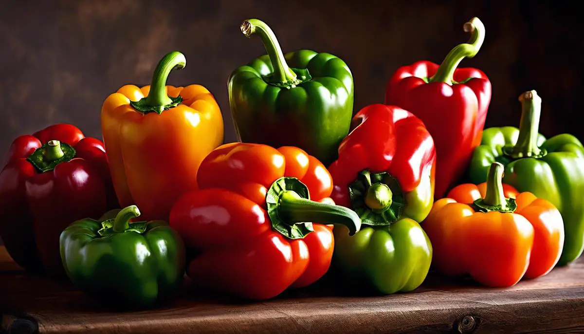 An image of ripe bell peppers freshly harvested from a home garden.