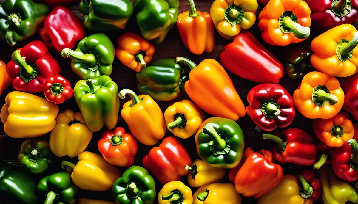 Image of bell peppers in different colors, showcasing their vibrant variety.
