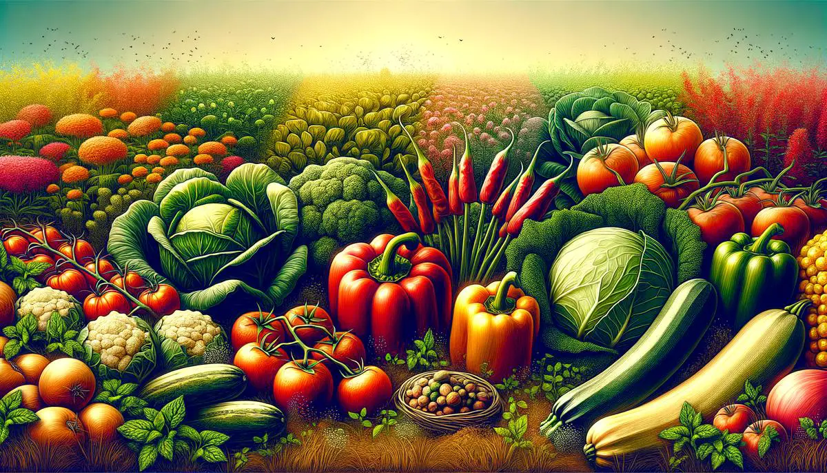 An image of different vegetables growing together in a garden