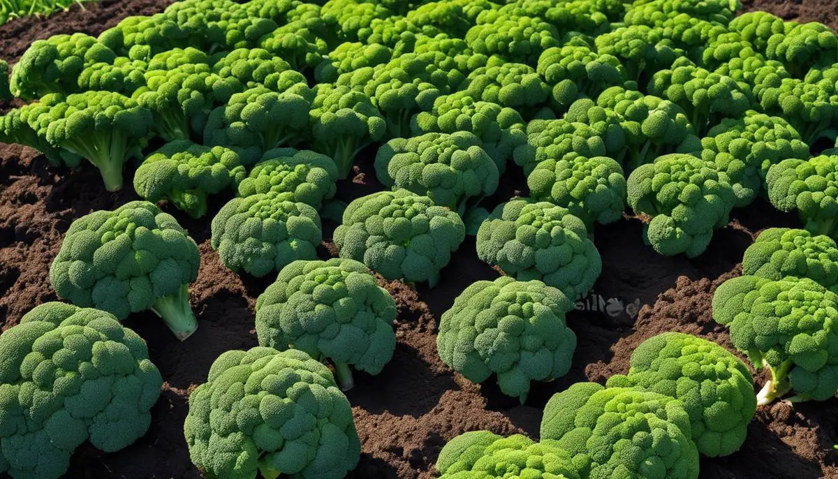 A image showcasing broccoli plants growing in well-prepared soil