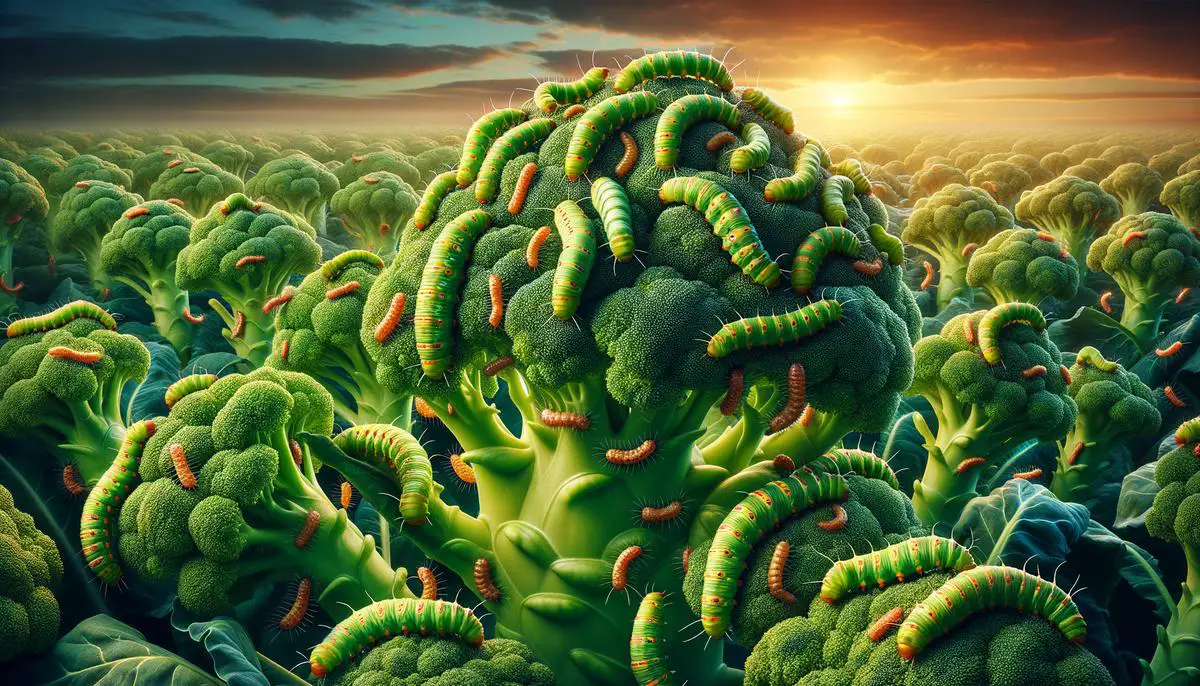 Image depicting cabbage loopers and caterpillars on broccoli crops