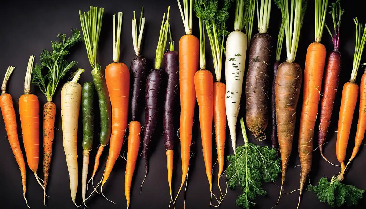 Image description: Various types of diseased carrots