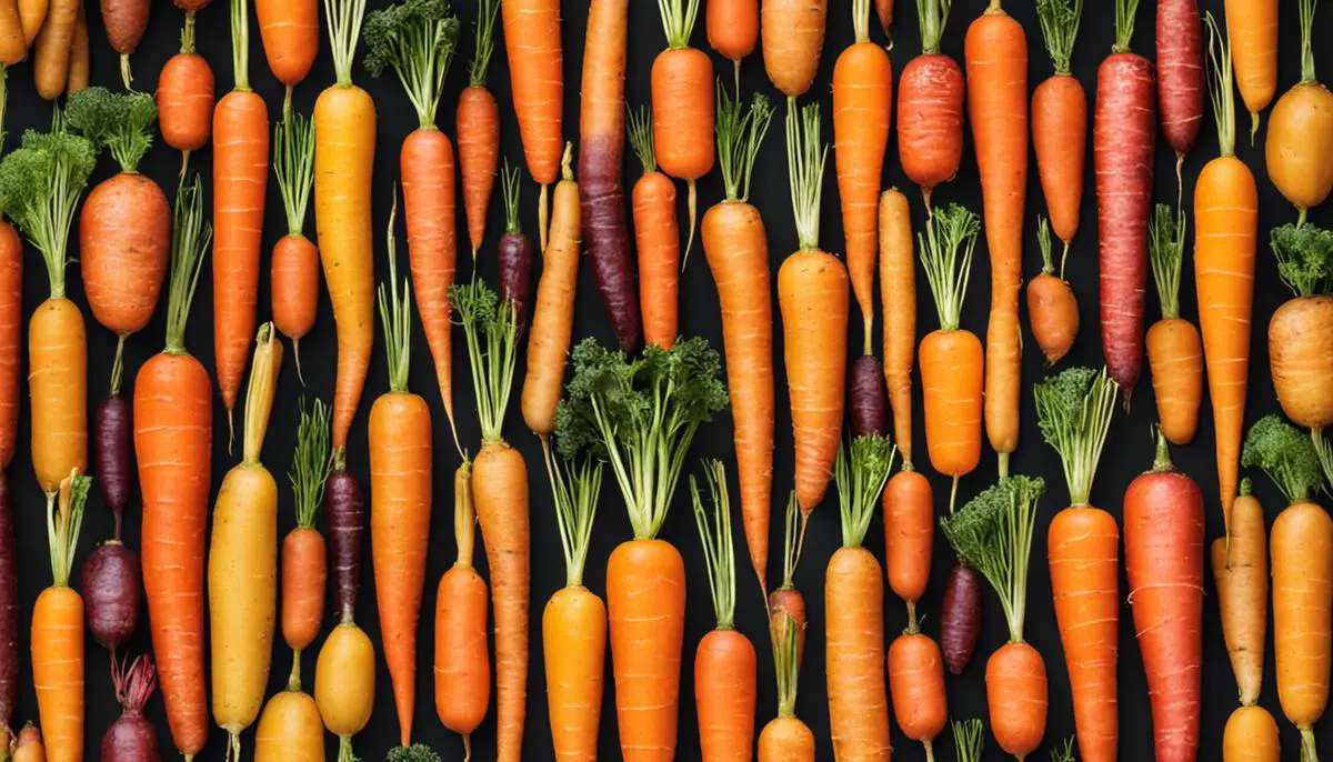 Image of various colorful carrots showcasing their unique shapes and sizes