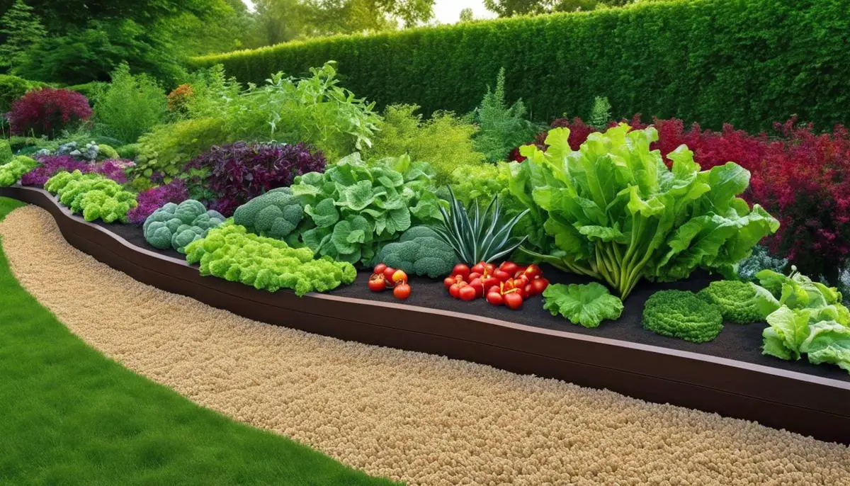 An image of a garden bed with different vegetables planted together.