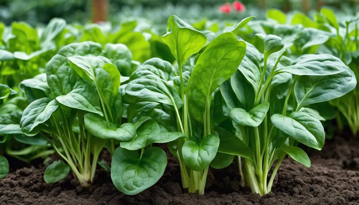 Image of Spinach growing next to plants it should avoid in a garden