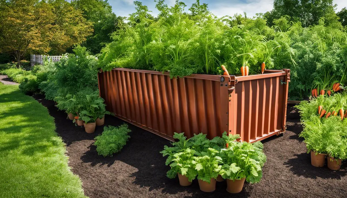 Image of a container garden with carrots growing in it