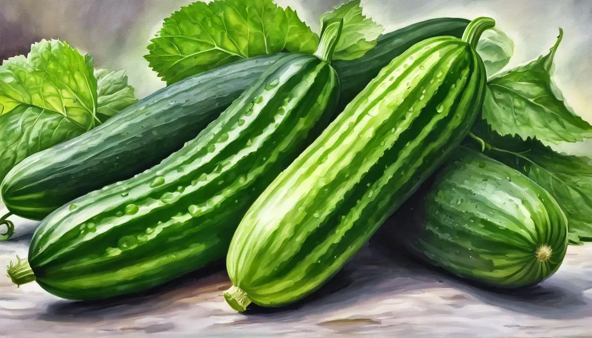Image depicting a lush green cucumber plant in a well-maintained garden