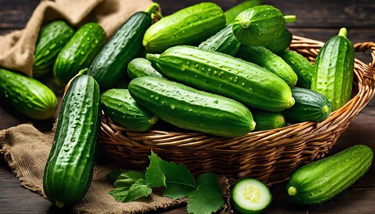 A bountiful collection of fresh, ripe cucumbers ready for harvesting.