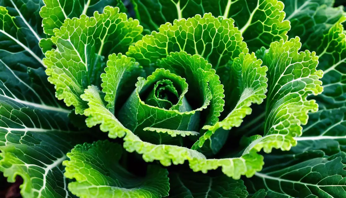 Image Description: A close-up of vibrant green curly kale leaves in a garden.