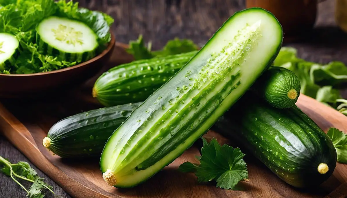 English cucumber - a slender green vegetable often used in tea sandwiches with a seedless, crisp, and refreshing taste.