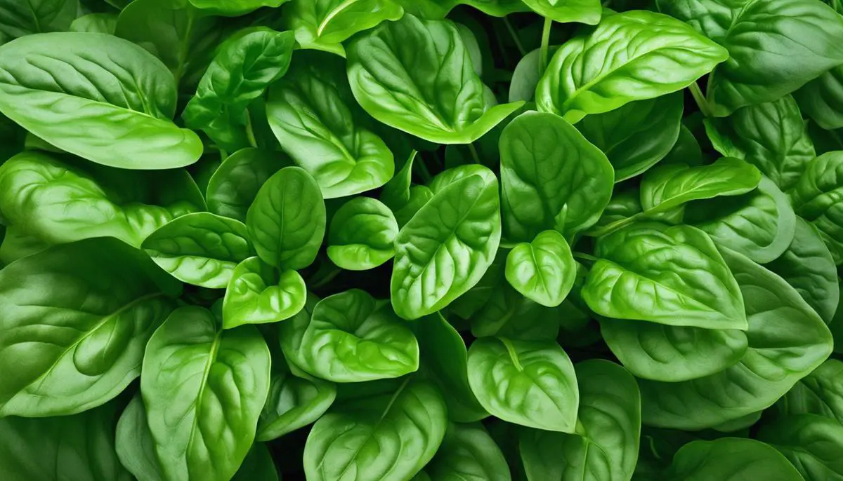 A lush green spinach plant with fresh leaves