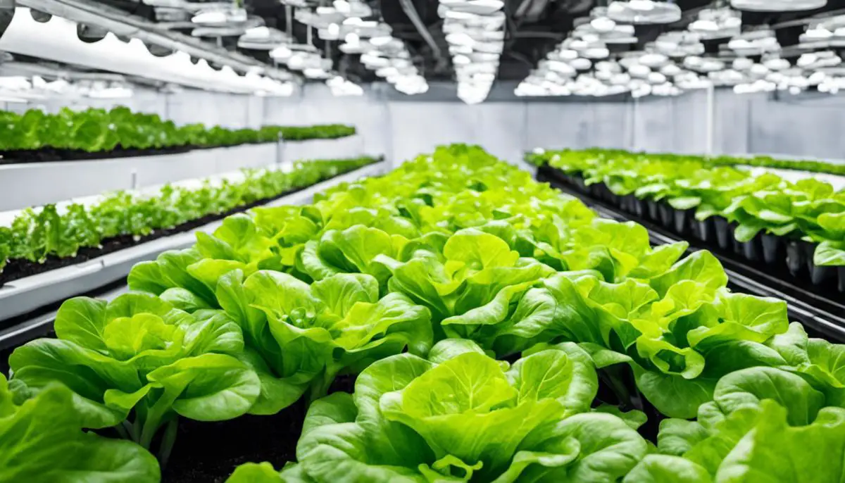A healthy hydroponic lettuce plant growing in a modern hydroponic system