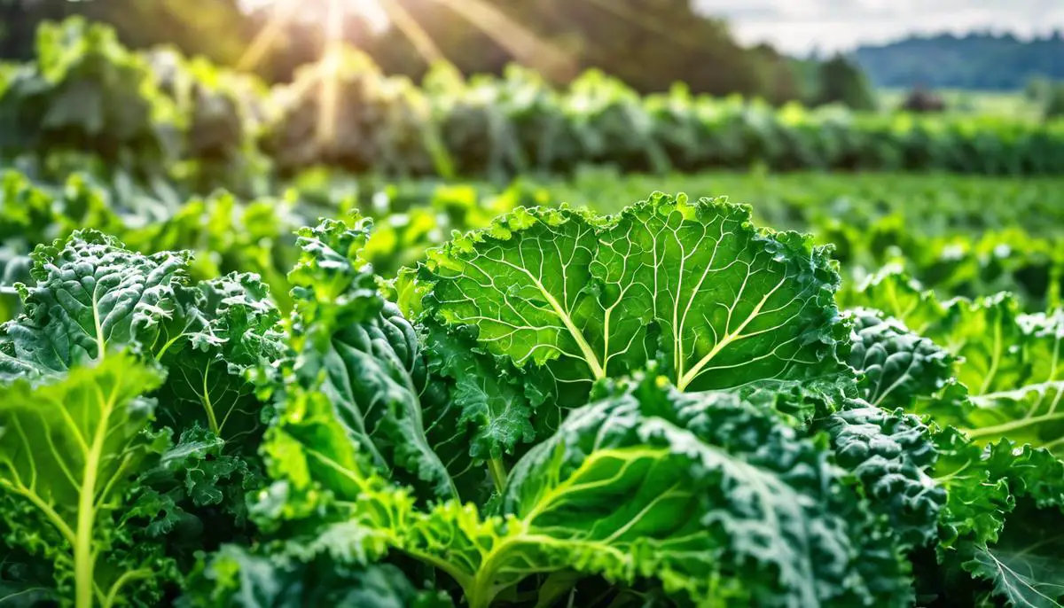 Image of fresh kale leaves being harvested from a garden