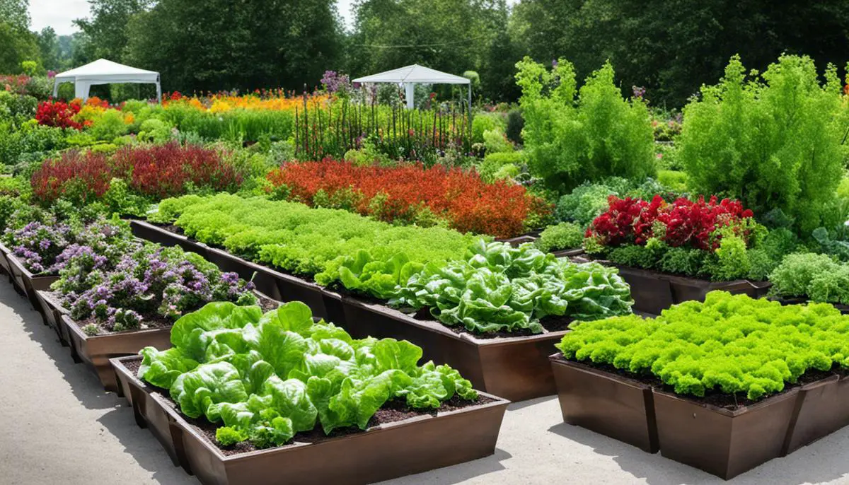 Various companion plants for lettuce displayed in a garden