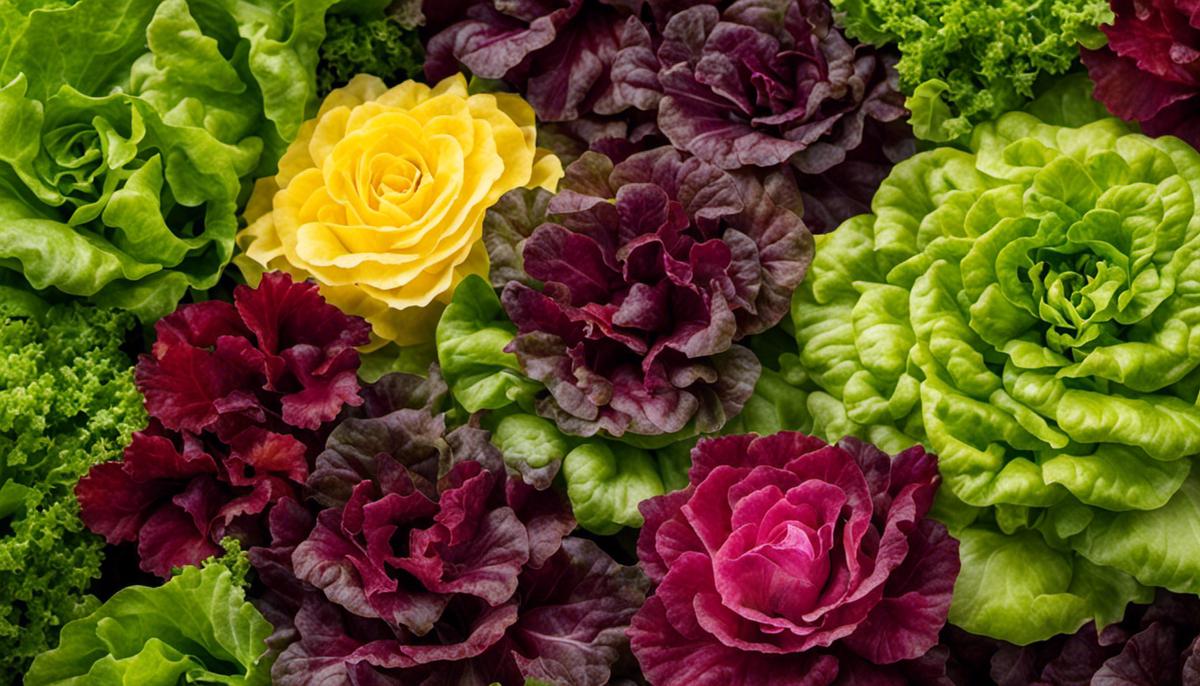 Image of different lettuce varieties showcased together, displaying their vibrant colors and shapes.