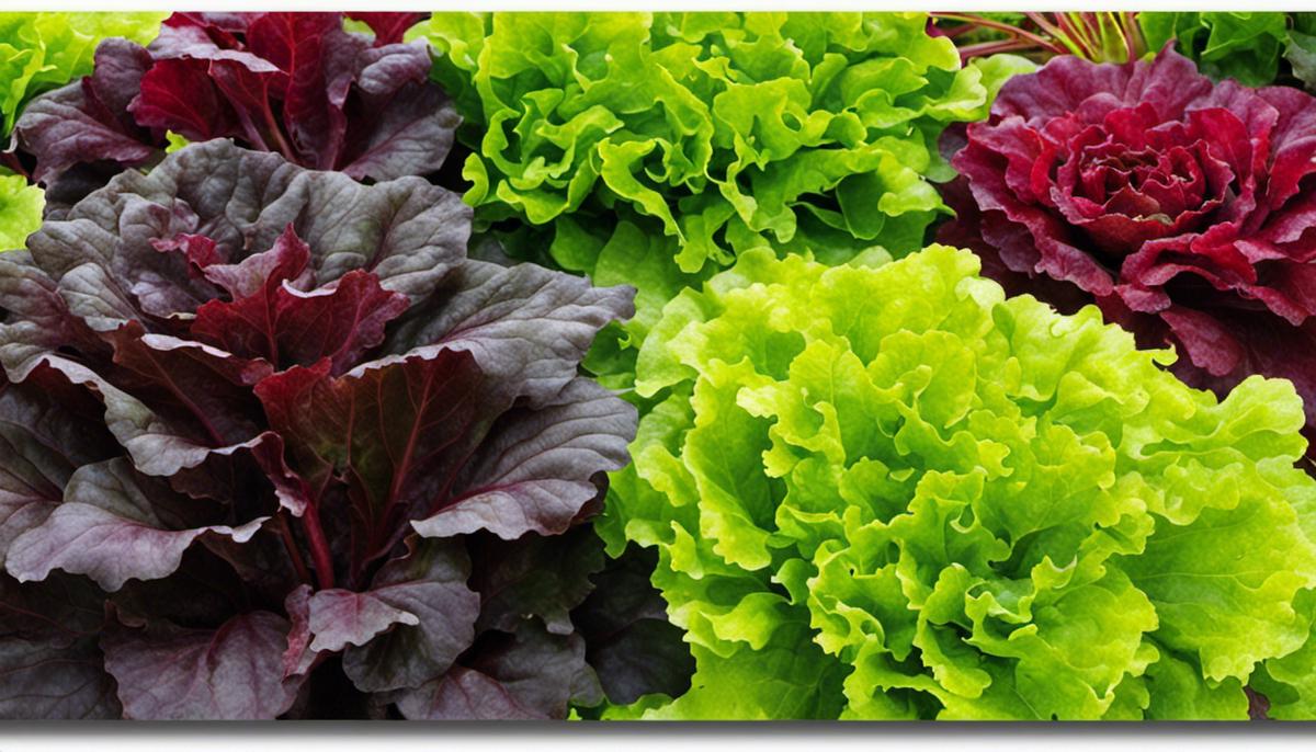 Different varieties of lettuce showcasing the diversity of leaf shapes and colors