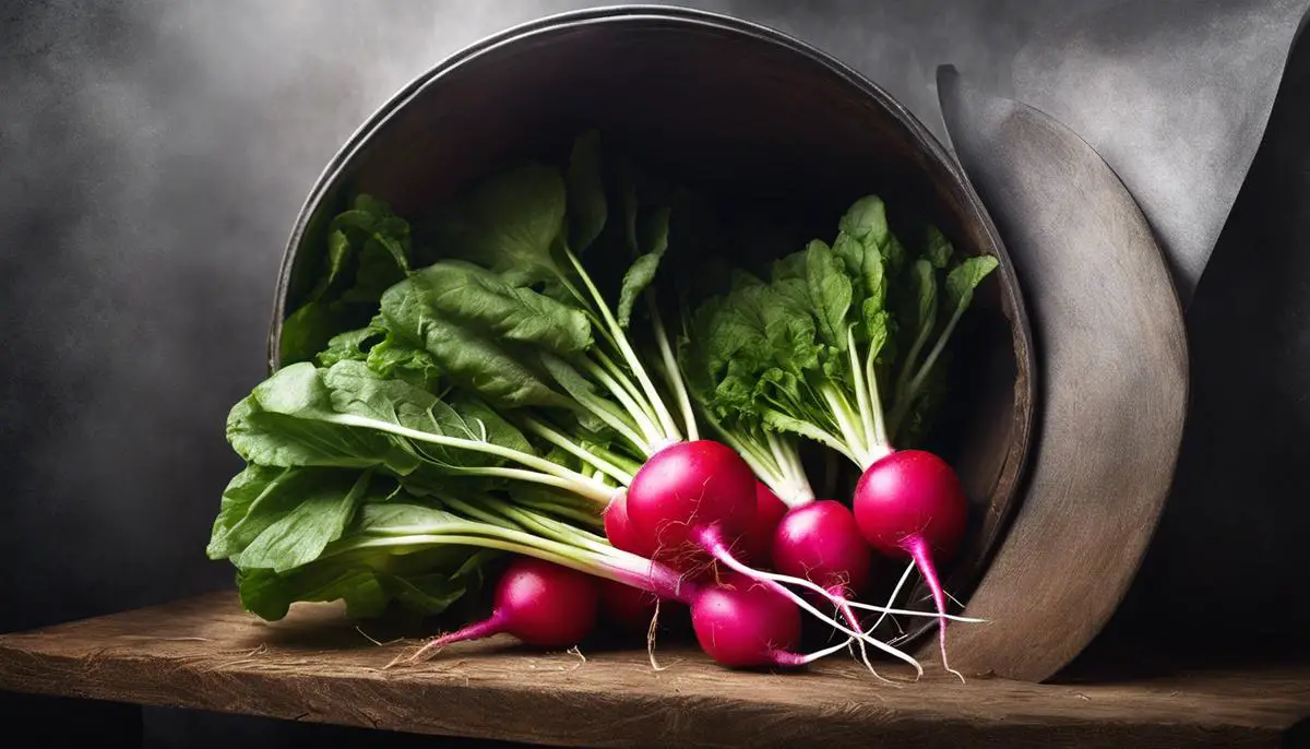 Image of a radish being harvested and stored, representing the text