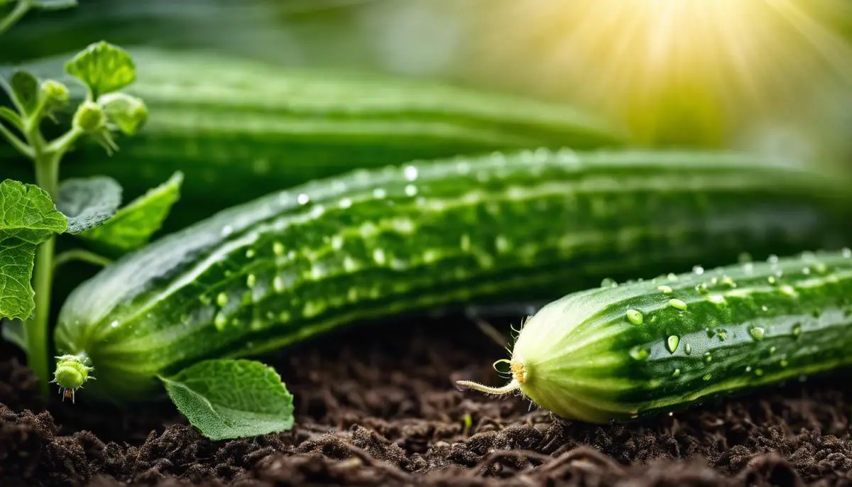 Image of a healthy cucumber plant with natural pest predators surrounding it
