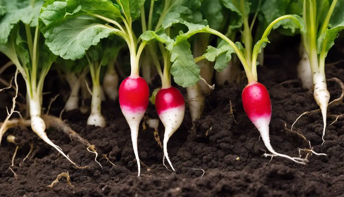 Various radish diseases - clubroot, white rust, Rhizoctonia solani, powdery mildew, and nematodes invading the root system, causing deformations, blisters, and galls, diminishing the plant's health and productivity.