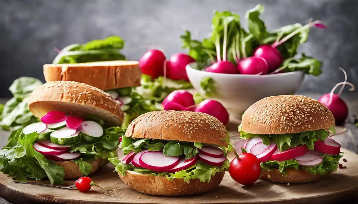 Image of various dishes showcasing radishes, including salads, sandwiches, soups, and drinks.