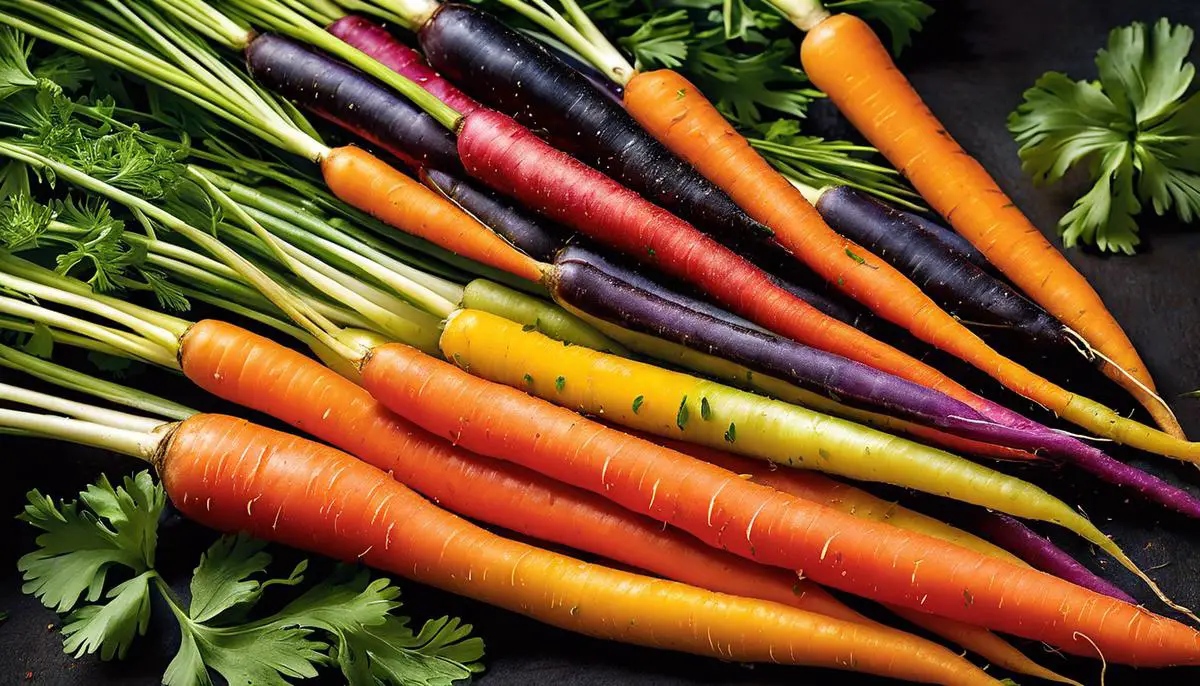 A vibrant image of rainbow carrots showcasing their colorful variety.