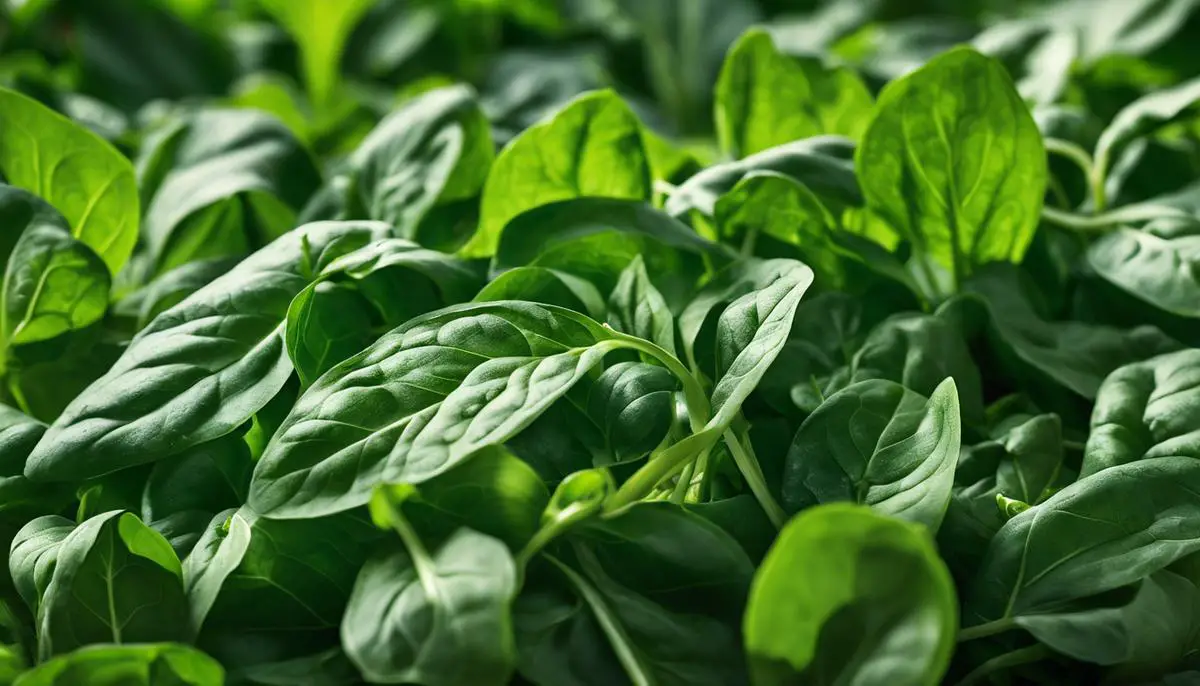 Image of freshly harvested spinach leaves in a garden
