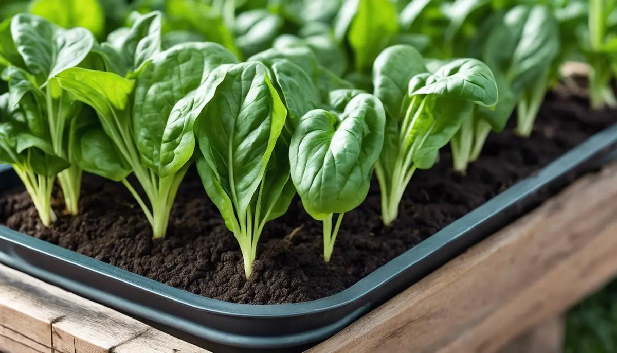 Image of spinach plants growing in containers