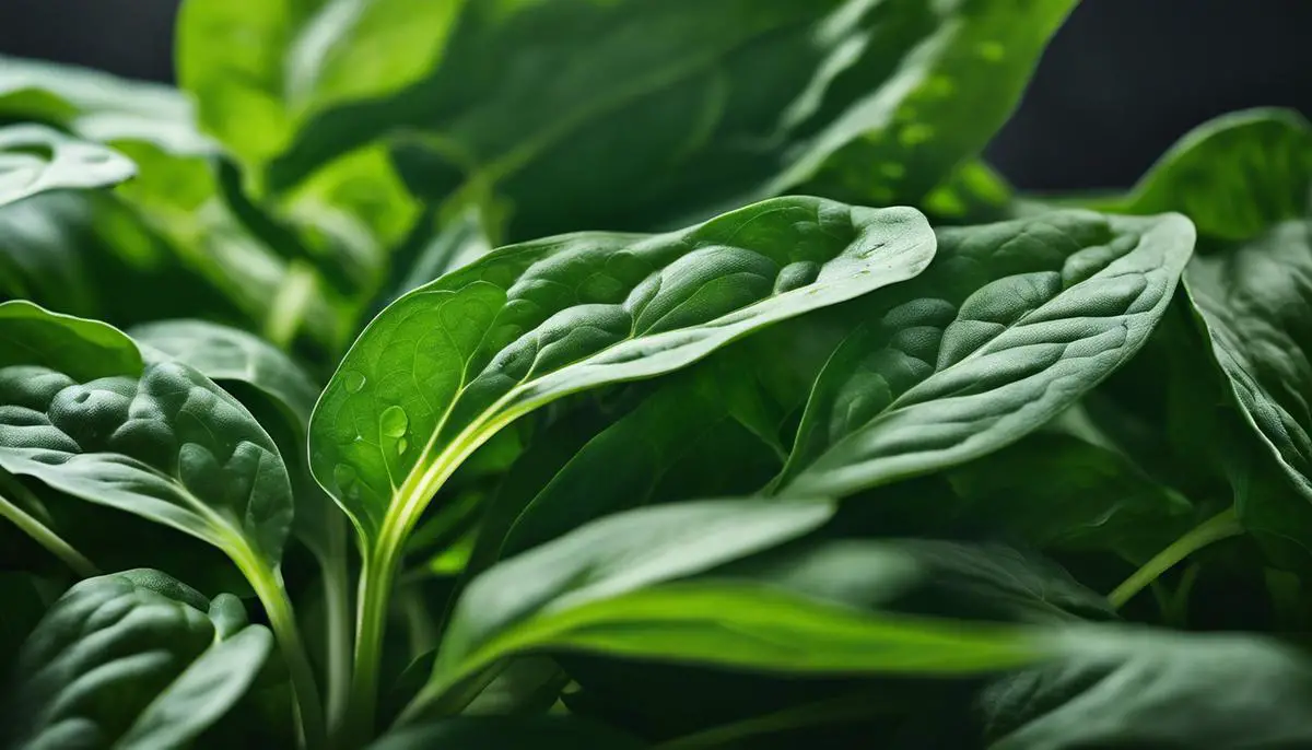 A close-up image of healthy green spinach leaves