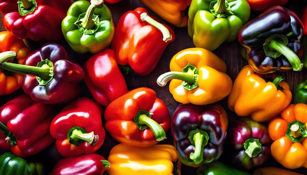 A close-up image of vibrant bell peppers of various colors, from green to red, representing the beauty and variety of bell peppers.