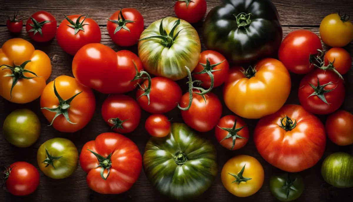 Image of a variety of tomatoes with different colors and sizes, providing a visual representation of the diverse tomato varieties discussed in the text