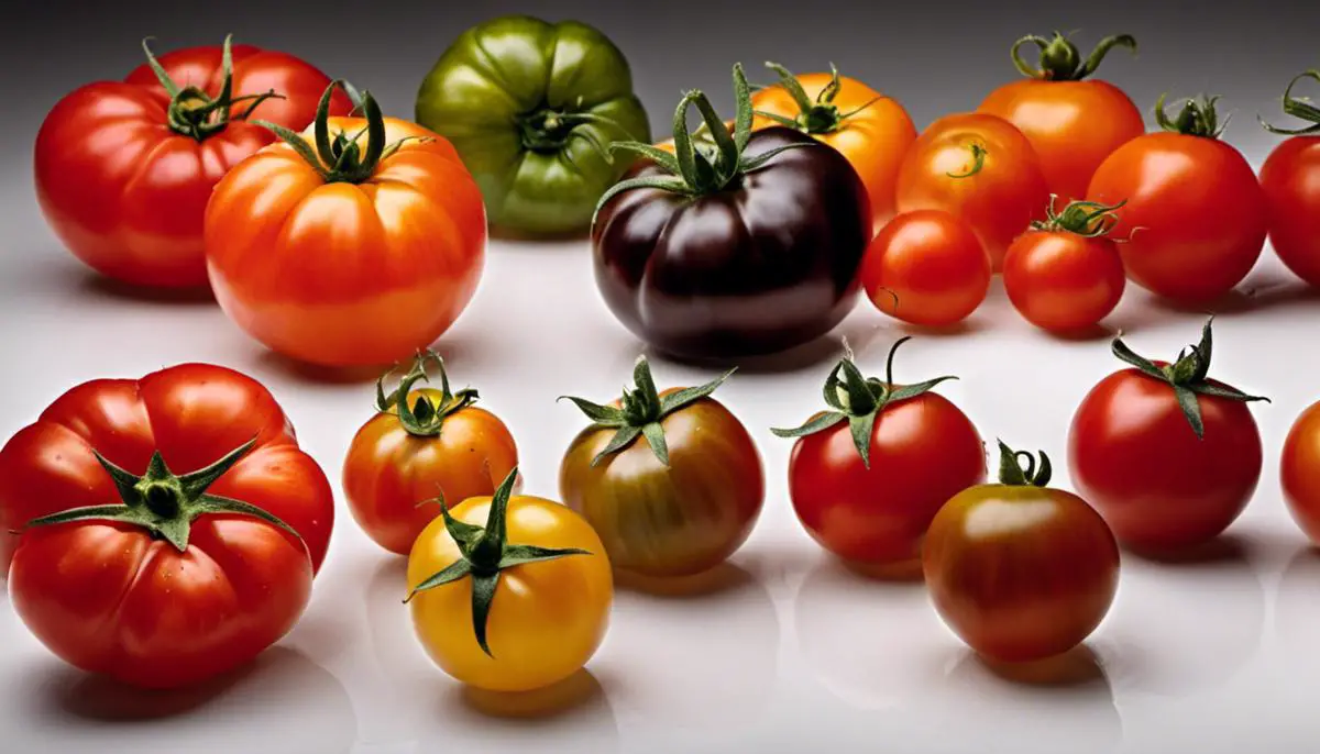 Various tomato varieties showcasing their vibrant colors and diverse shapes.
