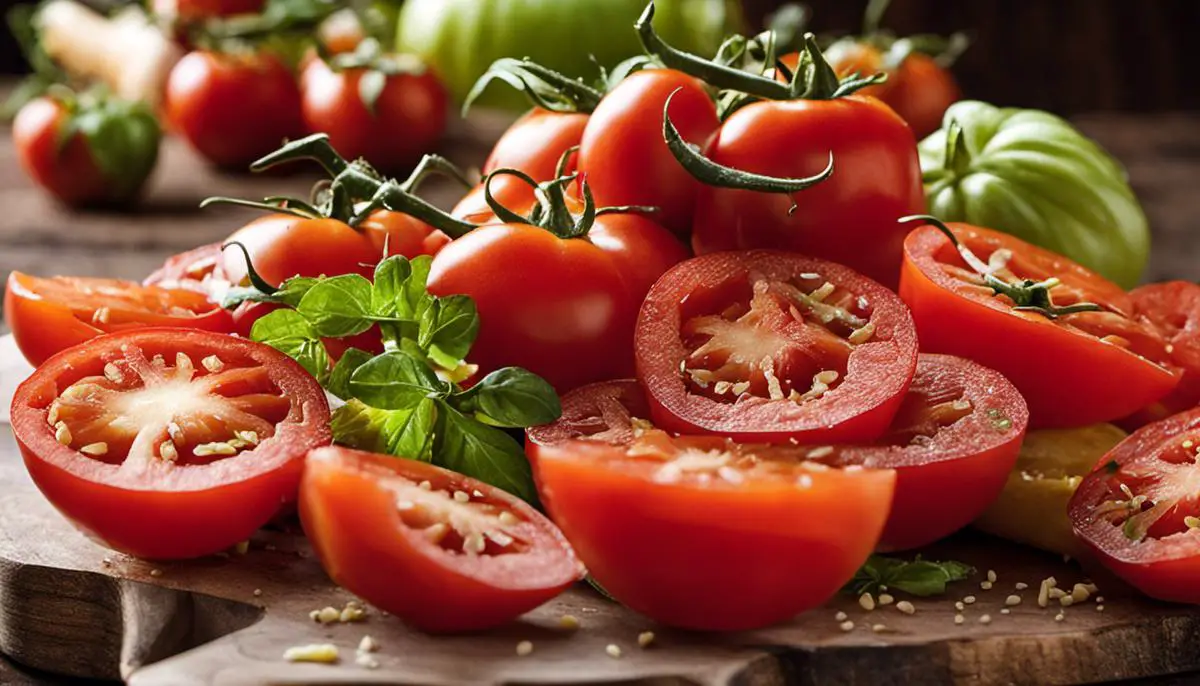 Various methods of preparing tomatoes, including peeling, seeding, chopping, roasting, and grilling.