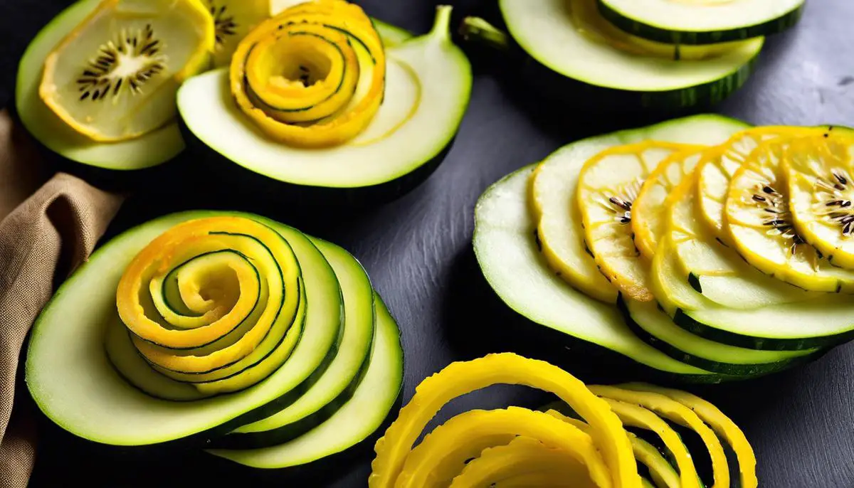 Image of vibrant yellow zucchini slices beautifully arranged on a plate